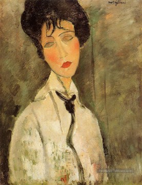 portrait Tableau Peinture - Portrait d’une femme en cravate noire 1917 Amedeo Modigliani